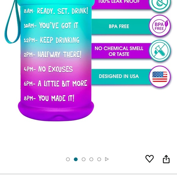 HydroMATE Water Bottle with Times to Drink BPA Free Leak Proof Handle 64 oz - Picture 2 of 6